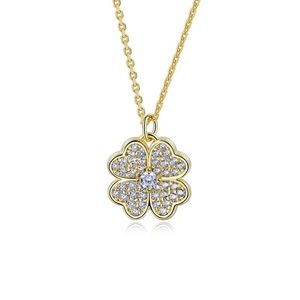 14K Gold Necklace, Clover Necklace, Lucky Pendant, Gift for her, Sterling Silver
